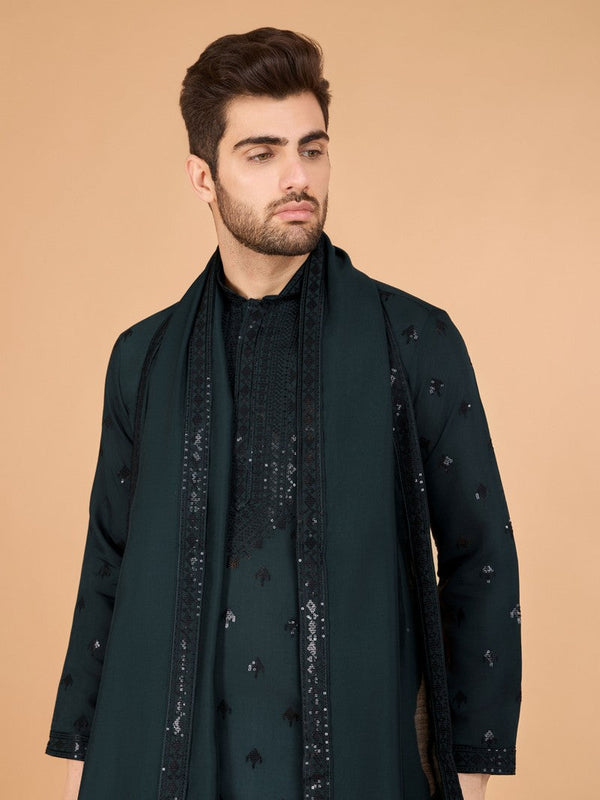 Dazzling Green Color Viscose Fabric Mens Kurta With Dupatta