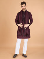 Dazzling Maroon Color Viscose Fabric Mens Kurta With Dupatta