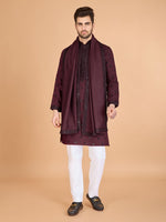 Dazzling Maroon Color Viscose Fabric Mens Kurta With Dupatta