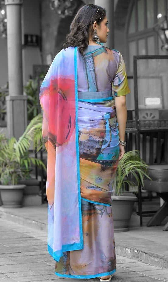 Beautiful Multi Color Imported Fabric Casual Saree