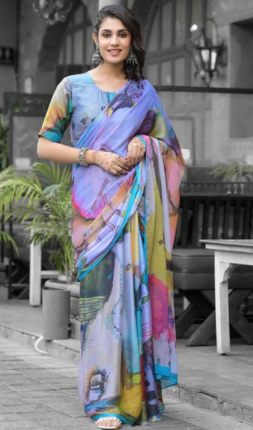 Beautiful Multi Color Imported Fabric Casual Saree