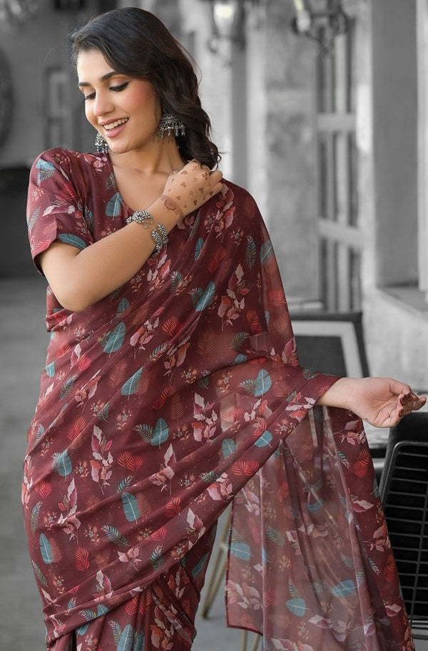 Beautiful Brown Color Imported Fabric Casual Saree