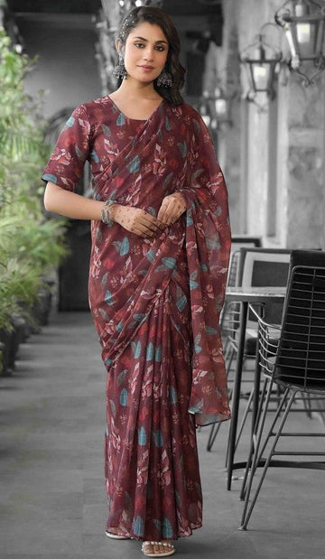 Beautiful Brown Color Imported Fabric Casual Saree