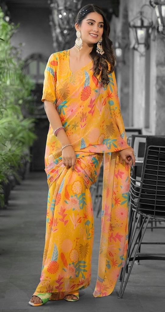 Beautiful Orange Color Imported Fabric Casual Saree