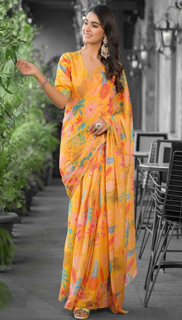 Beautiful Orange Color Imported Fabric Casual Saree