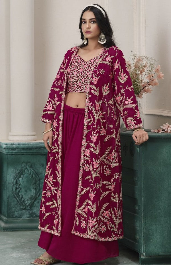 Amazing Pink Color Georgette Fabric Partywear Suit