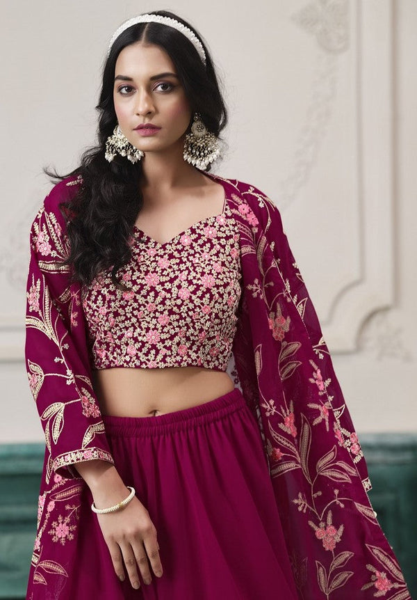 Amazing Pink Color Georgette Fabric Partywear Suit