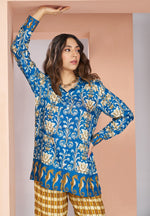 Dazzling Blue Color Muslin Fabric Cord Set