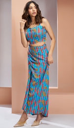 Dazzling Turquoise Color Muslin Fabric Cord Set