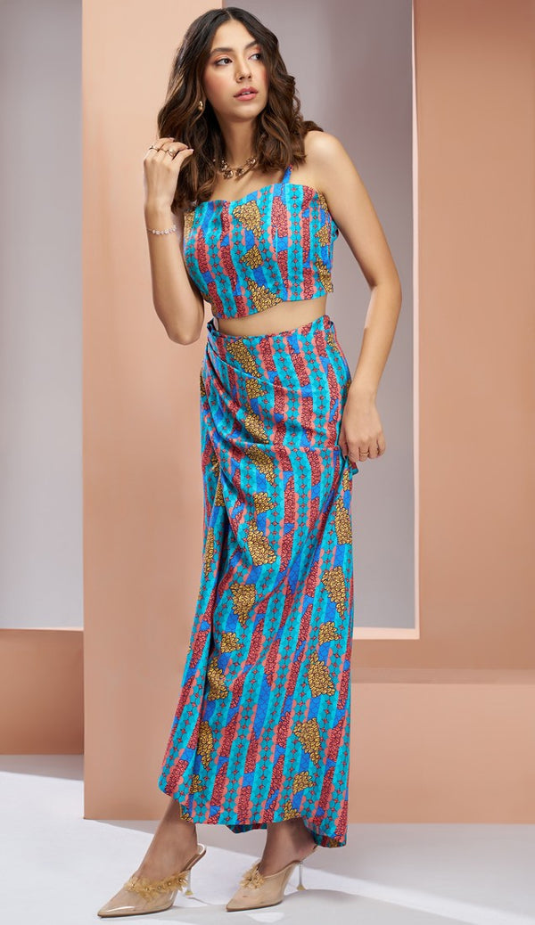 Dazzling Turquoise Color Muslin Fabric Cord Set