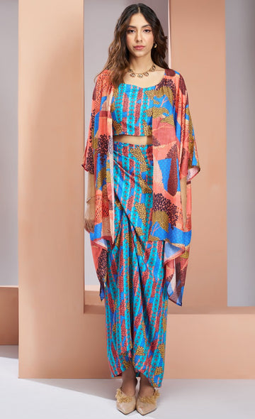 Dazzling Turquoise Color Muslin Fabric Cord Set