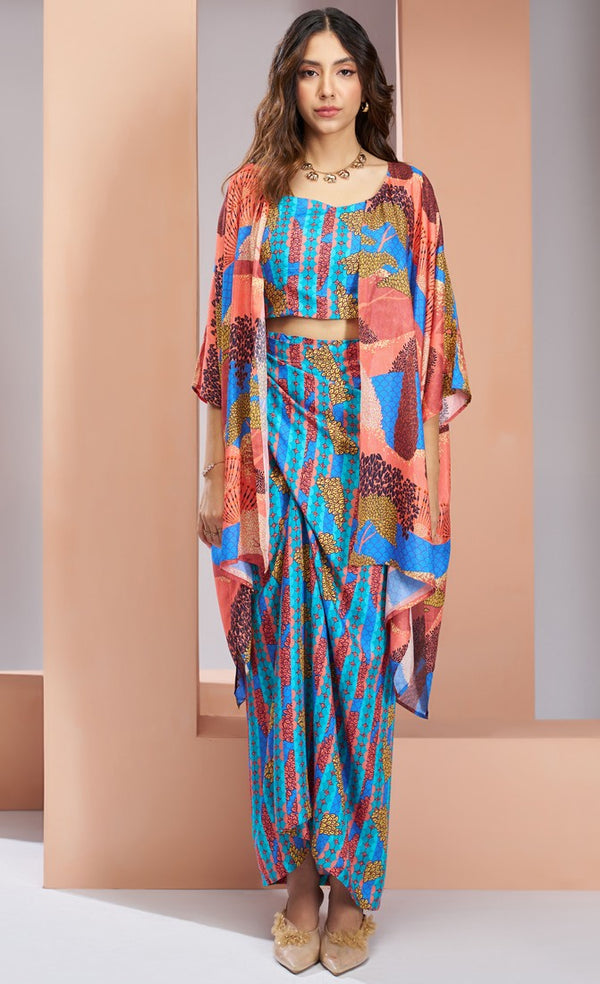 Dazzling Turquoise Color Muslin Fabric Cord Set