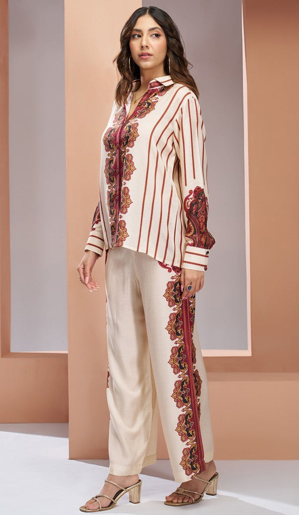 Dazzling Cream Color Muslin Fabric Cord Set