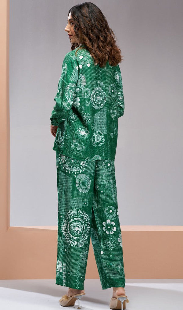 Dazzling Green Color Muslin Fabric Cord Set