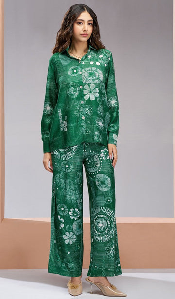Dazzling Green Color Muslin Fabric Cord Set