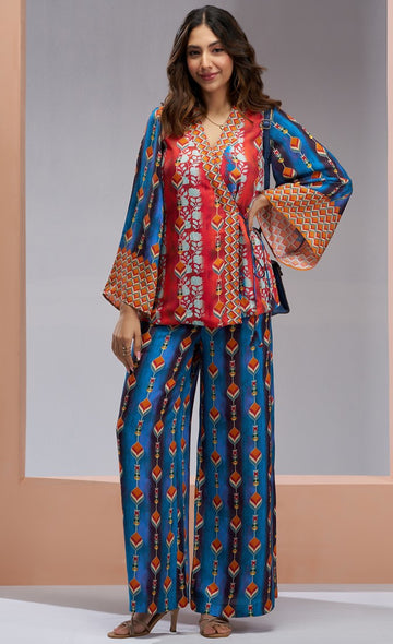 Dazzling Blue Color Muslin Fabric Cord Set