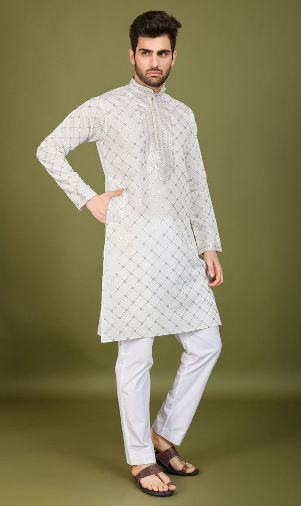 Dazzling White Color Viscose Fabric Mens Kurta With Dupatta