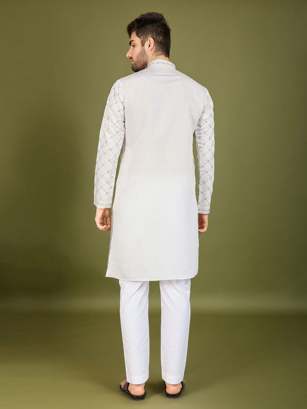 Dazzling White Color Viscose Fabric Mens Kurta With Dupatta