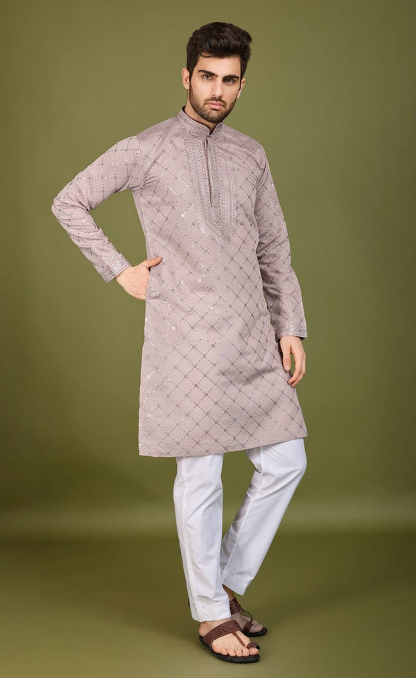 Dazzling Grey Color Viscose Fabric Mens Kurta With Dupatta
