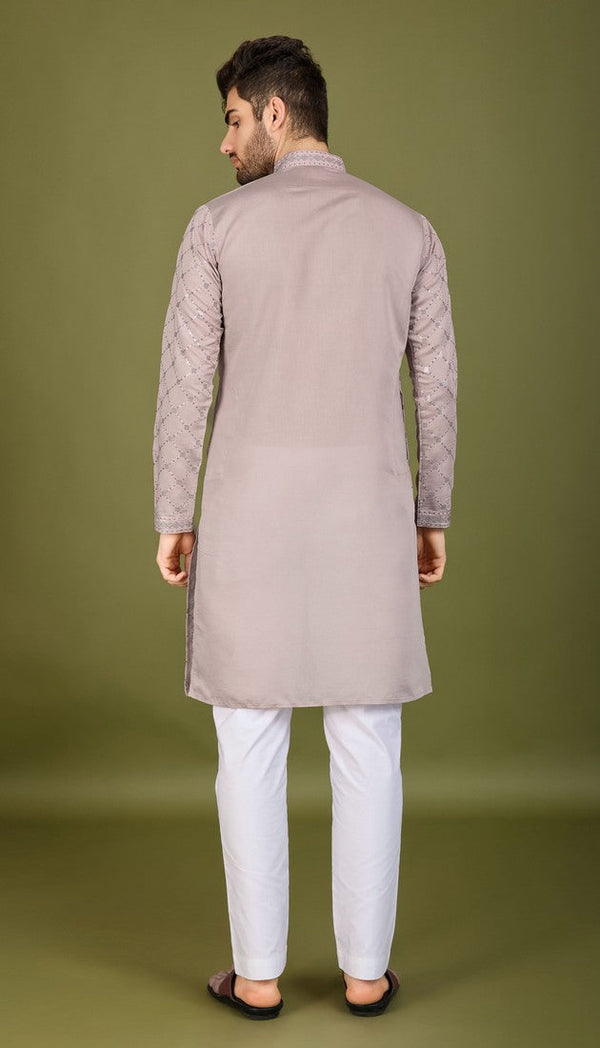 Dazzling Grey Color Viscose Fabric Mens Kurta With Dupatta