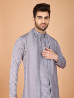 Dazzling Grey Color Viscose Fabric Mens Kurta With Dupatta