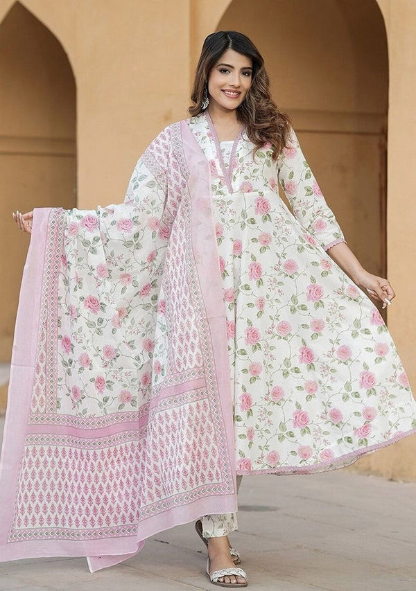 Gorgeous Pink Color Cotton Fabric Designer Suit