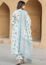 Gorgeous Aqua Color Cotton Fabric Designer Suit