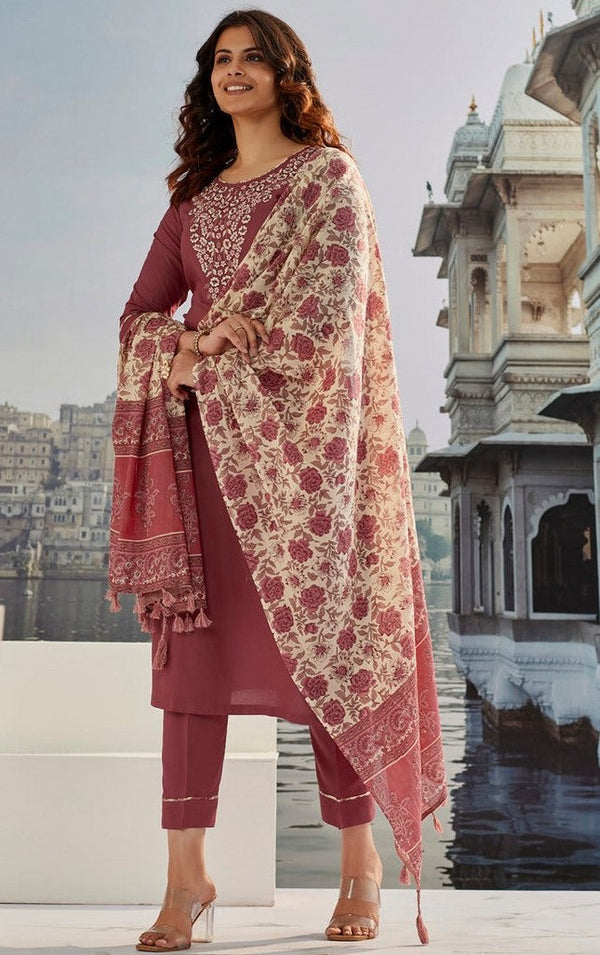Gorgeous Maroon Color Cotton Fabric Designer Suit