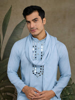 Dazzling Aqua Color Viscose Fabric Mens Kurta