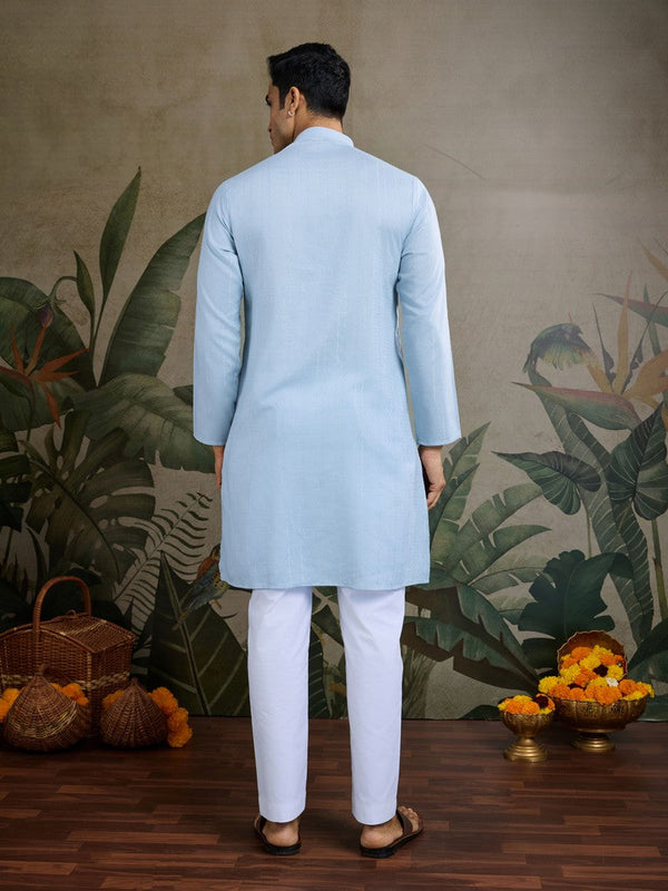 Dazzling Aqua Color Viscose Fabric Mens Kurta