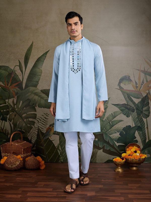 Dazzling Aqua Color Viscose Fabric Mens Kurta