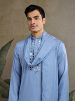 Dazzling Blue Color Viscose Fabric Mens Kurta