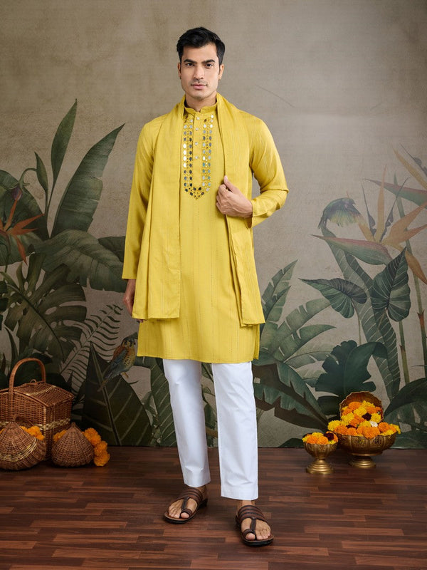 Dazzling Mustard Color Viscose Fabric Mens Kurta