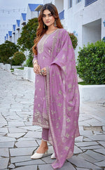 Gorgeous Purple Color Chanderi Fabric Designer Suit