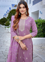 Gorgeous Purple Color Chanderi Fabric Designer Suit
