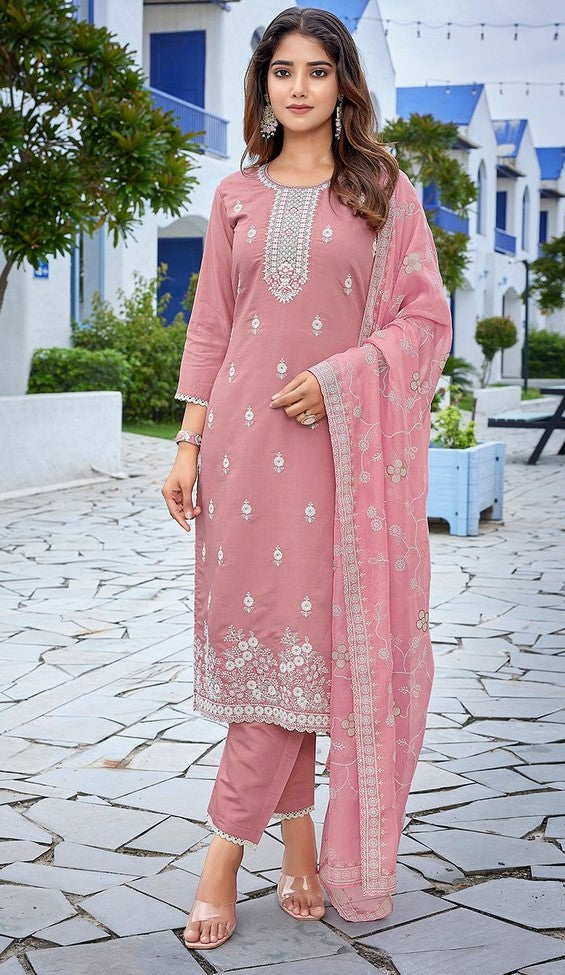 Gorgeous Pink Color Chanderi Fabric Designer Suit