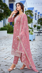 Gorgeous Pink Color Chanderi Fabric Designer Suit