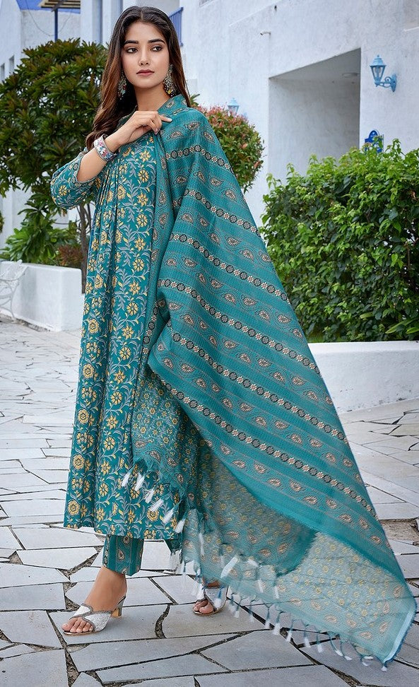 Gorgeous Teal Color Viscose Fabric Designer Suit