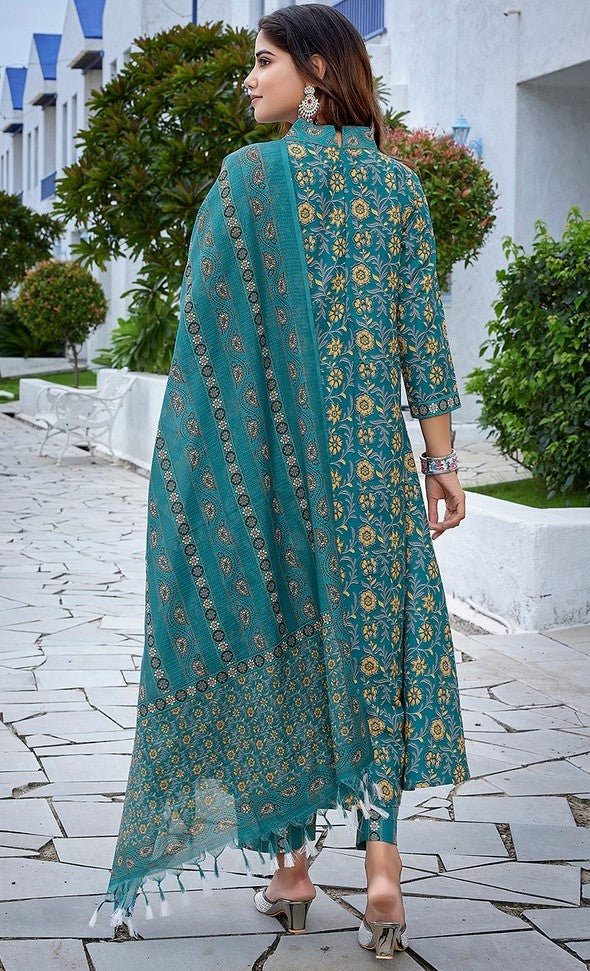 Gorgeous Teal Color Viscose Fabric Designer Suit