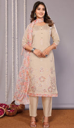 Gorgeous Beige Color Chanderi Fabric Designer Suit