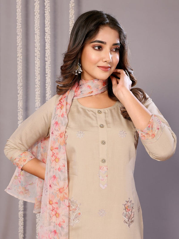 Gorgeous Beige Color Chanderi Fabric Designer Suit