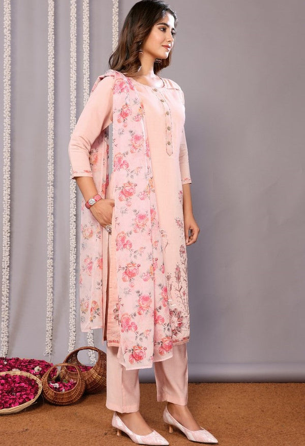 Gorgeous Peach Color Chanderi Fabric Designer Suit