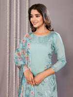 Gorgeous Aqua Color Chanderi Fabric Designer Suit