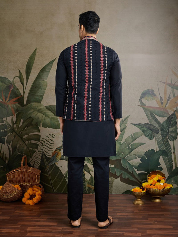Amazing Black Color Viscose Fabric Mens Kurta with Jacket