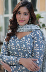 Gorgeous Grey Color Cotton Fabric Designer Suit