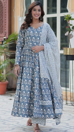 Gorgeous Grey Color Cotton Fabric Designer Suit