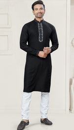 Radiant Black Color Cotton Fabric Kurta Pajama