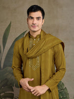 Dazzling Green Color Viscose Fabric Mens Kurta with Dupatta