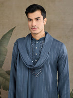 Dazzling Grey Color Viscose Fabric Mens Kurta with Dupatta