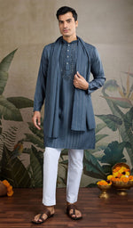 Dazzling Grey Color Viscose Fabric Mens Kurta with Dupatta